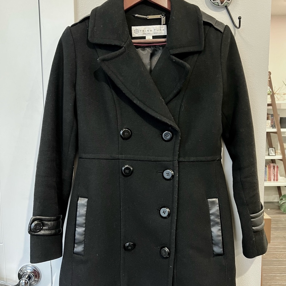 Trina Turk Black Double-Breasted Trench Coat
